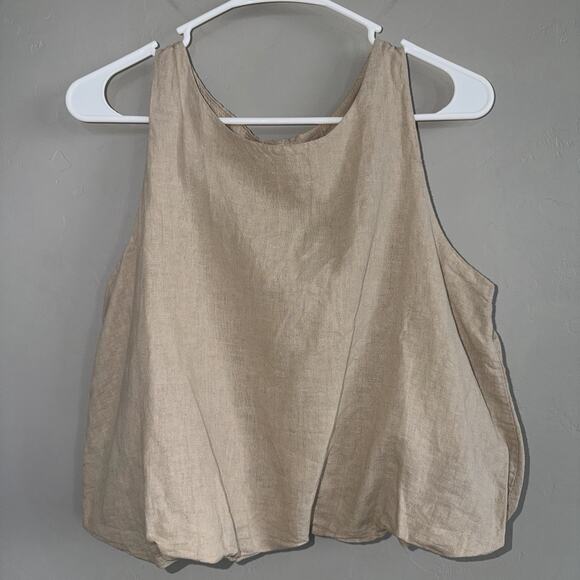 NWT Francesca Bettini Linen Blend Woman’s Blouson Top Sleeveless Sz S Italy Tan - Picture 4 of 8